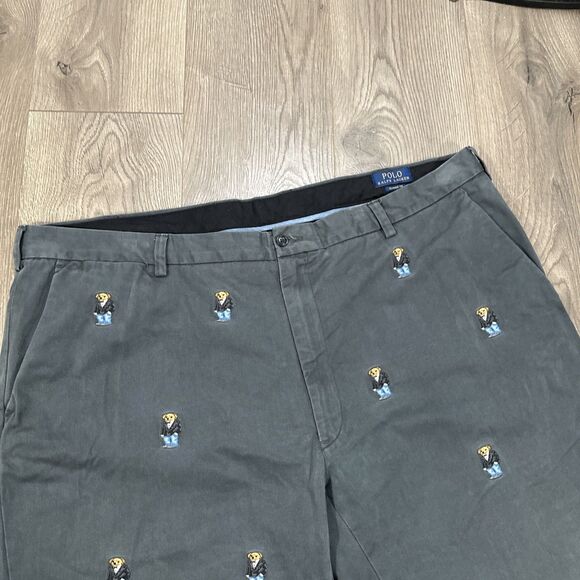 Polo Ralph Lauren Gray Tuxedo Teddy Bear Classic Fit Flat Front Pants 46x32 EUC - Picture 4 of 8